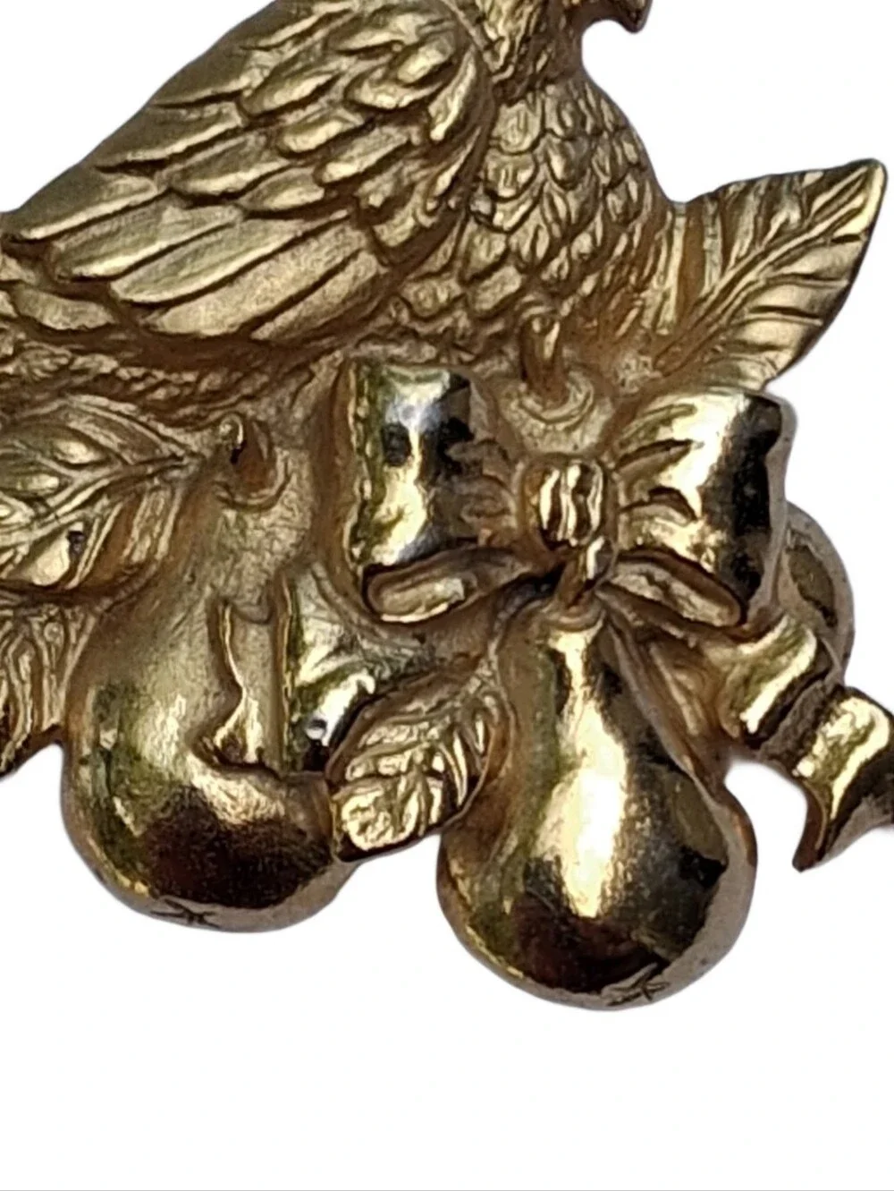 Vintage R. Mandle Signed Partridge Pear Tree Bird Brooch Pin Gold Tone USA
